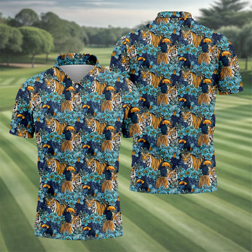 Tiger And Toucan Tropical Foliage Hawaiian Golf Shirt, Polo Shirts For Men, Golfing Apparel