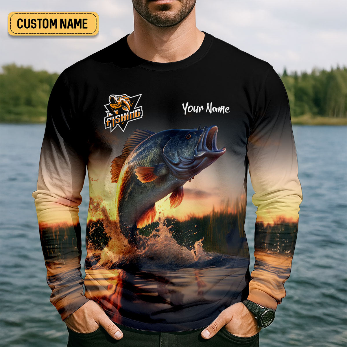 Largemouth Bass Fishing Performance Fishing Shirts, Fishing UPF Shirts, Fishing Shirts For Men