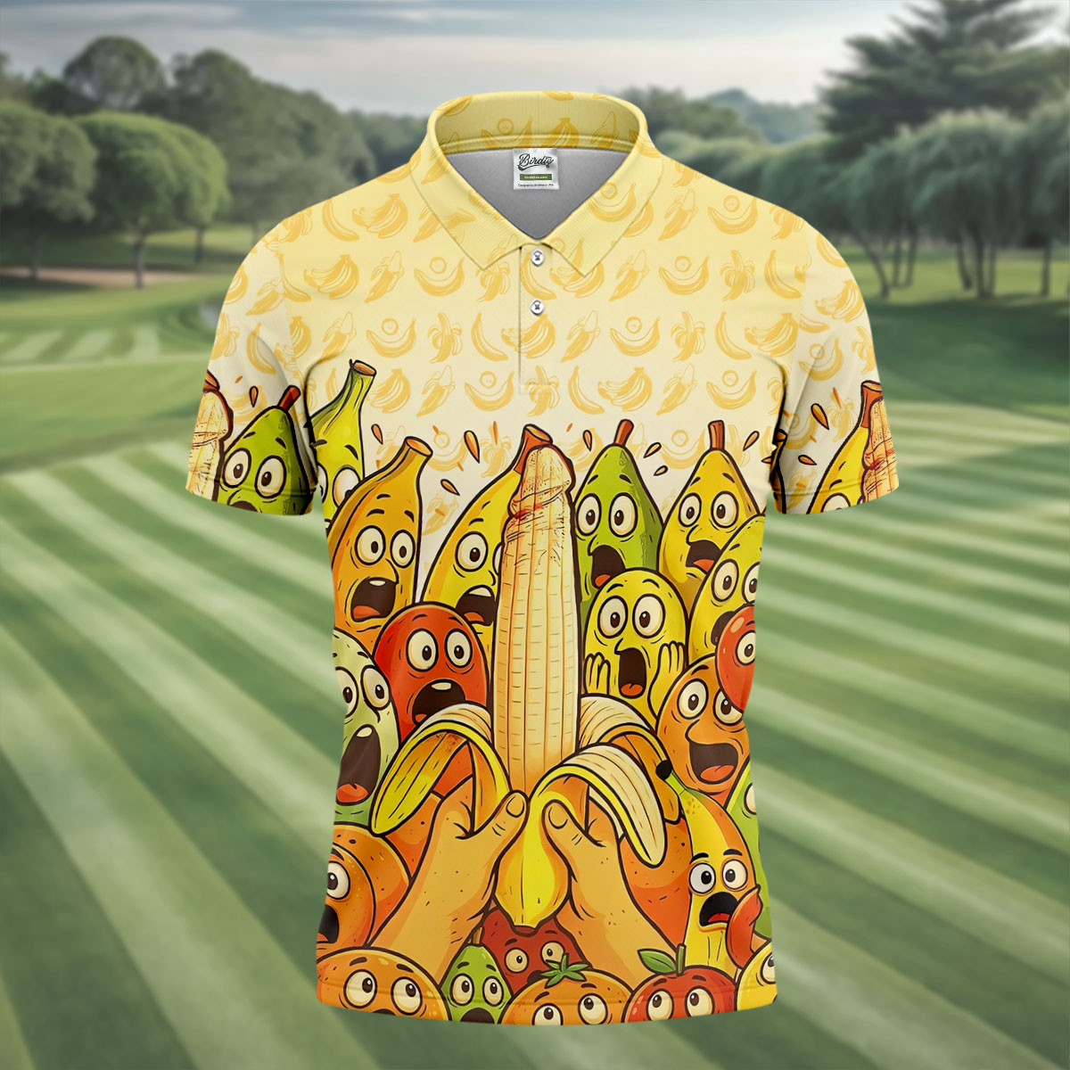 Funny Banana Fruit Cartoon Pattern Polo Shirt, Mens Golf Polo, Golf Shirts For Men