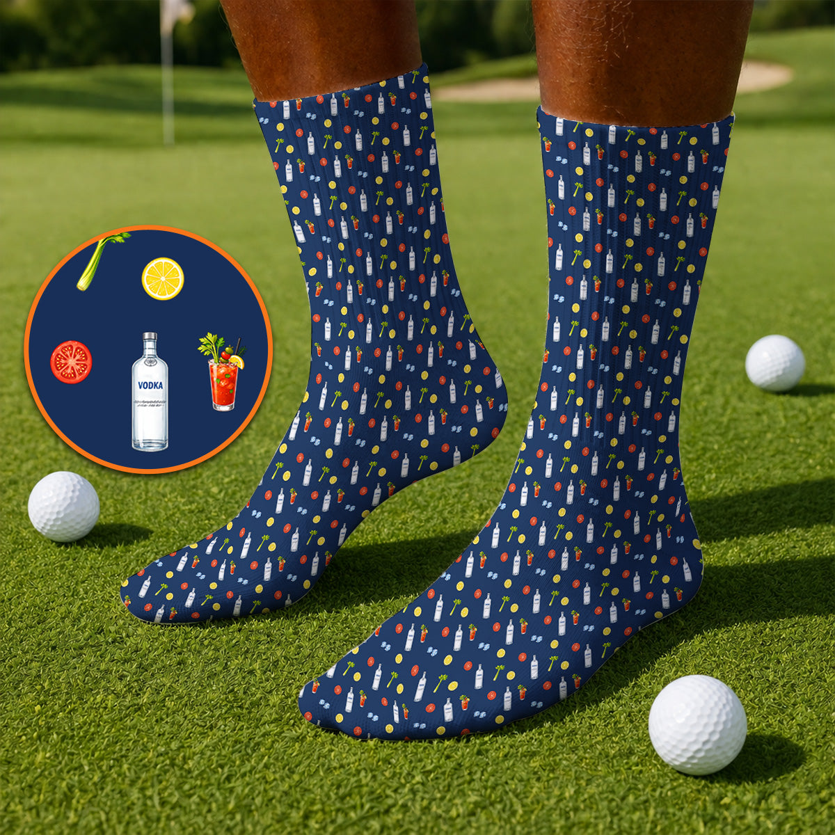 Bloody Mary Cocktail Golf Sock, Funny Golfer Drink Pattern Socks, Country Club Golf Apparel