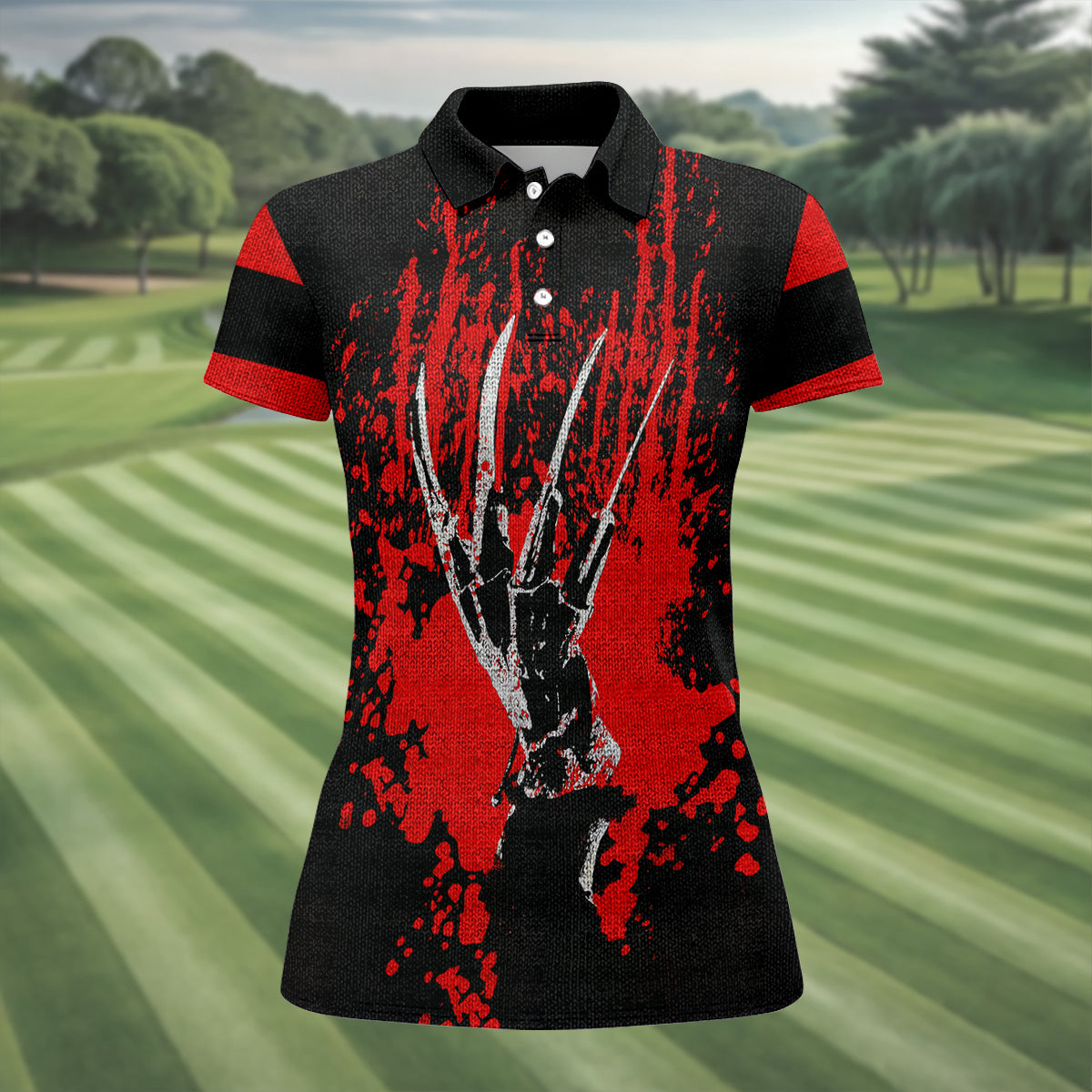 Horror Hand Women's Golf Tops, Horror Movie Golf Polos, Halloween Golf Shirt, Gift For Golfer
