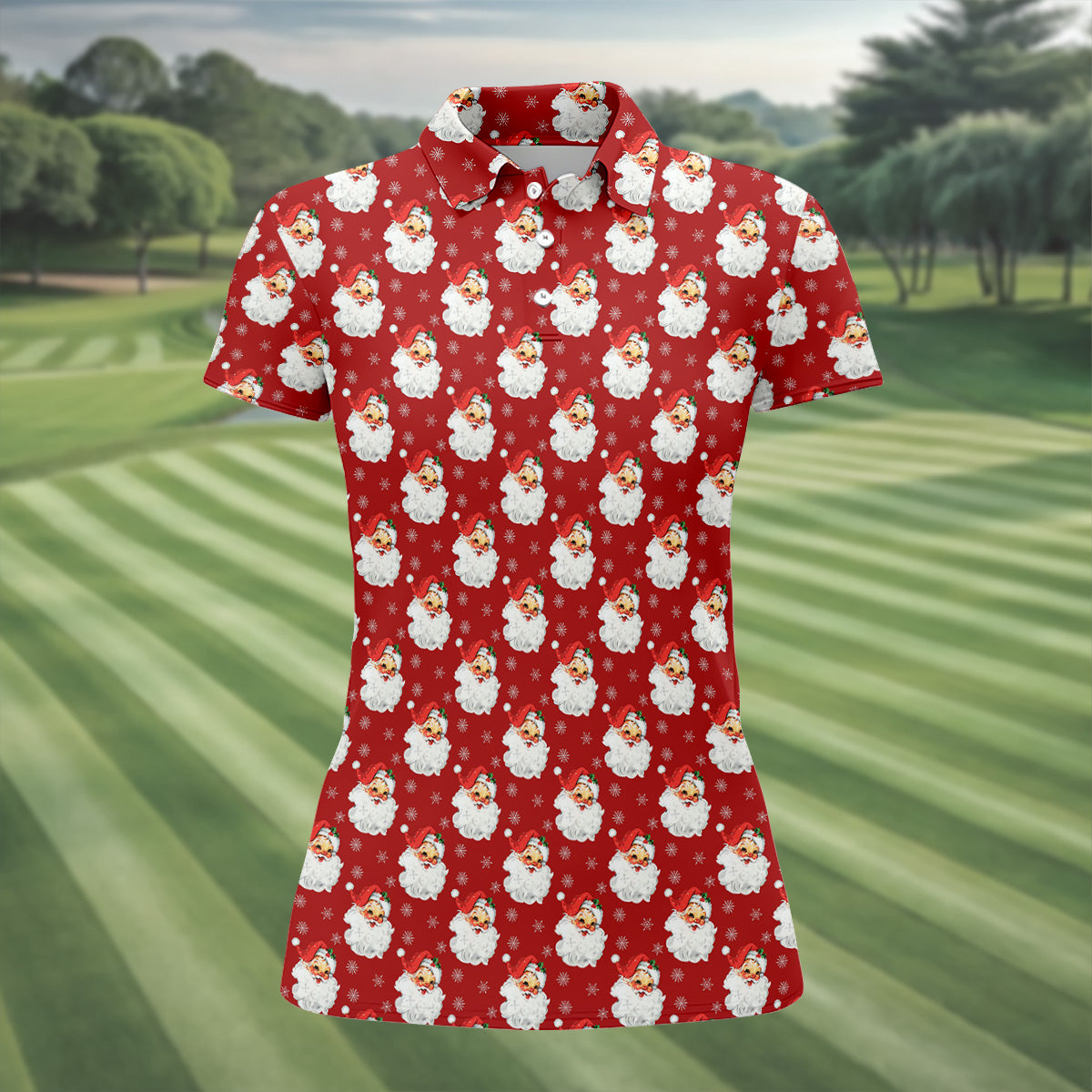 Vintage Santa Claus Red Christmas Women's Golf Tops, Christmas Golf Shirt, Ladies Golf Polos, Golfing Apparel