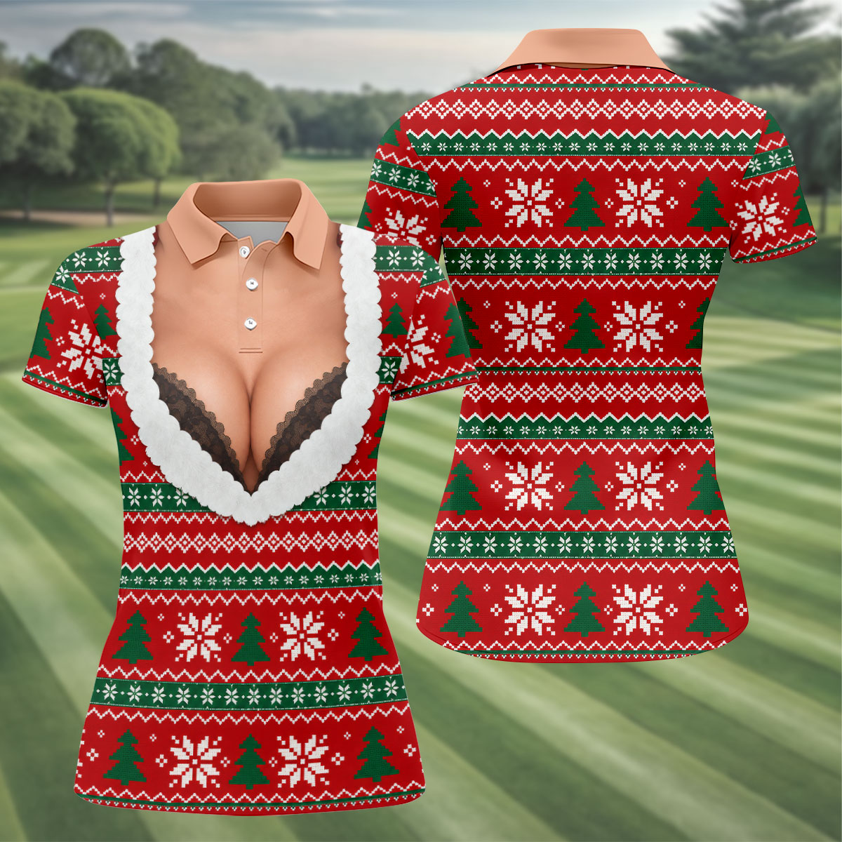 Funny Sexy Cleavage Christmas Golf Shirt, Golf Shirts For Women, Ladies Golf Shirts