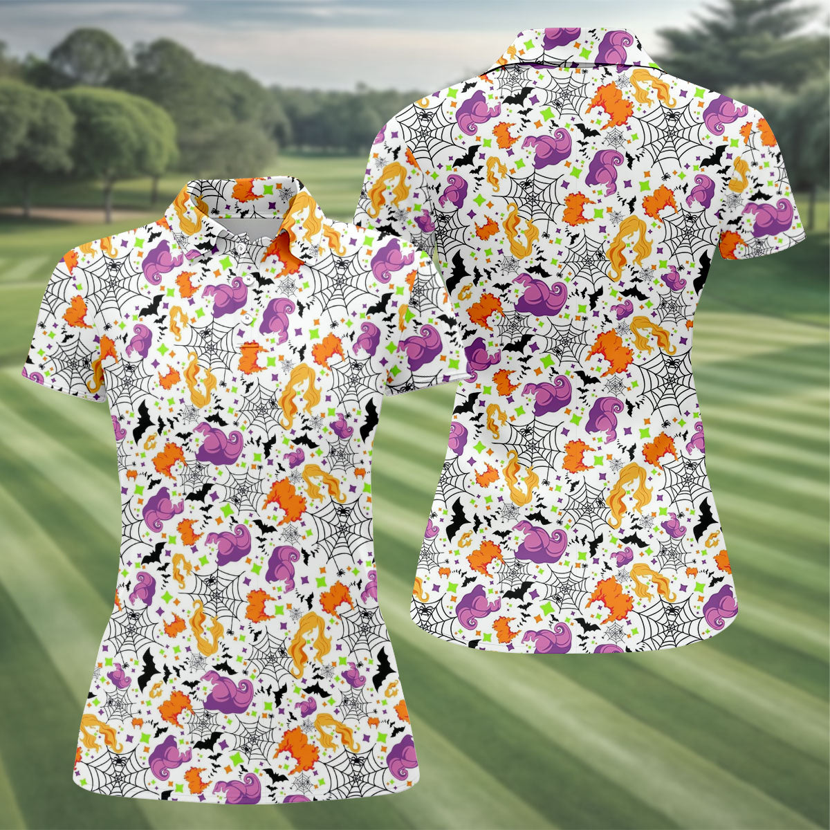 Halloween Witch Horror Character Pattern Polo Shirt, Women's Golf Tops, Ladies Golf Shirts