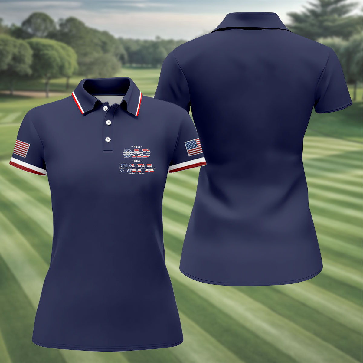 Navy First Dad Now Grandpa Golf Polo Shirt, Women’s Golf Apparel, Golf Shirts For Women