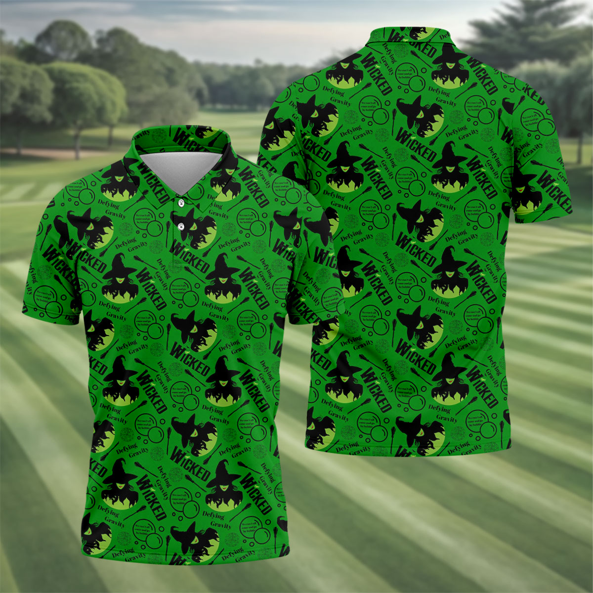 Green Witch Bubble Pattern Halloween Polo Shirt, Polo Shirts For Men, Men's Golf Shirt