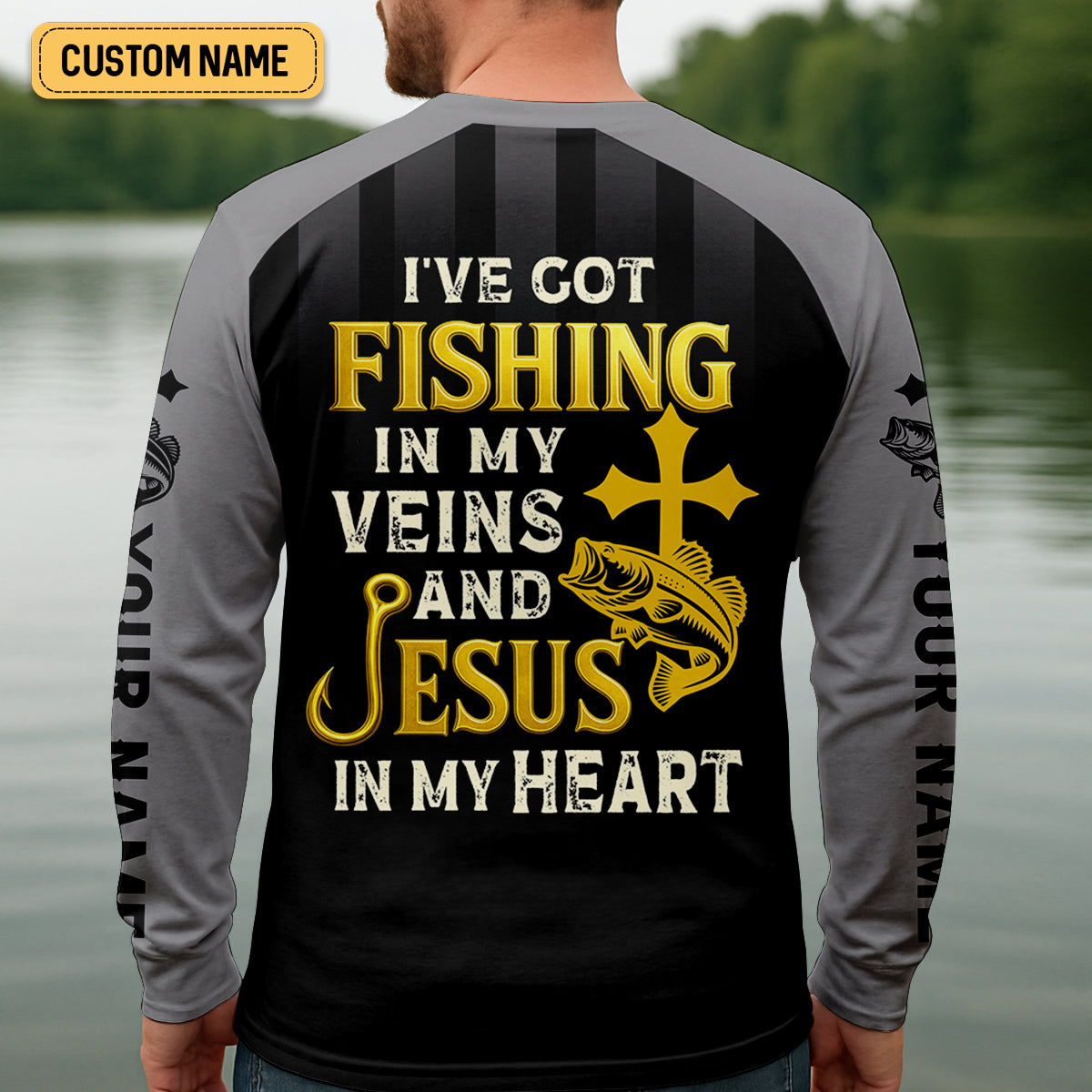I’ve Got Fishing In My Veins And Jesus In My Heart, Bass Fishing Shirts, SPF Long Sleeve Shirts, Fishing Shirts For Men