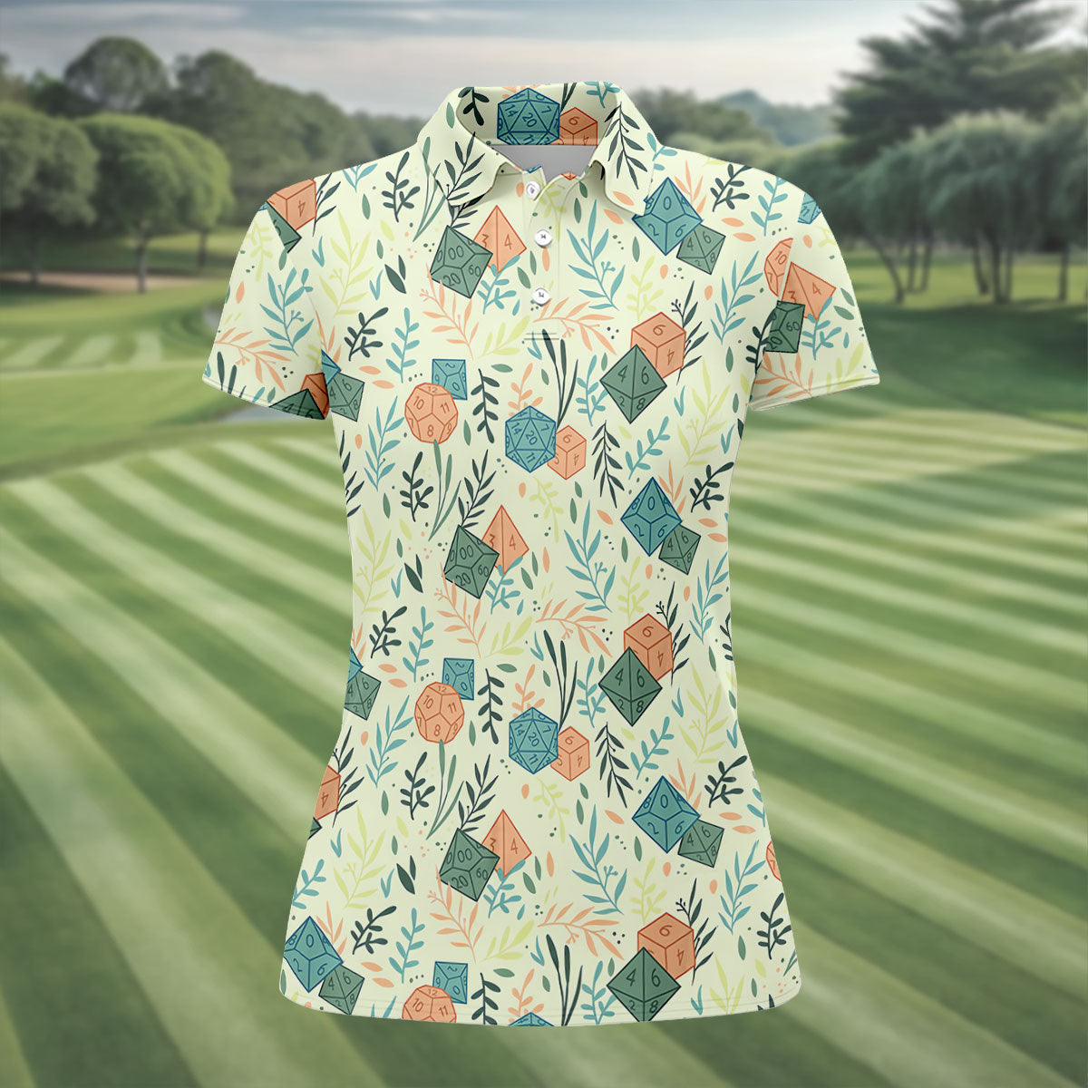 Polyhedral Dice Dragon Game Tropical Vibe Women's Golf Tops, Women's Polo Shirt, Ladies Golf Shirts