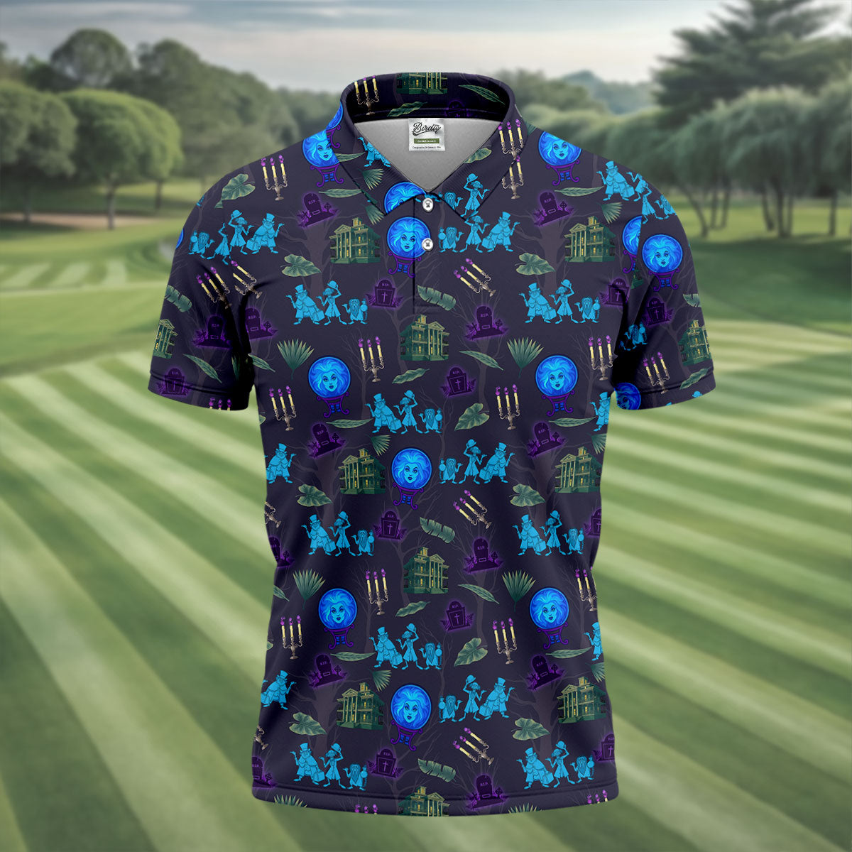 Crystal Ball Ghost Trio Halloween Polo Shirt, Golf Shirts For Men, Mens Golf Apparel