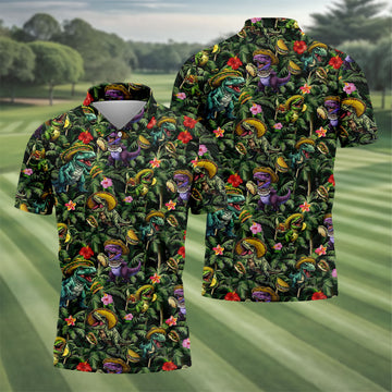 Hawaiian Dinosaur Sombreros Tacos Cinco De Mayo Celebration Fiesta Themed Golf Shirts For Men