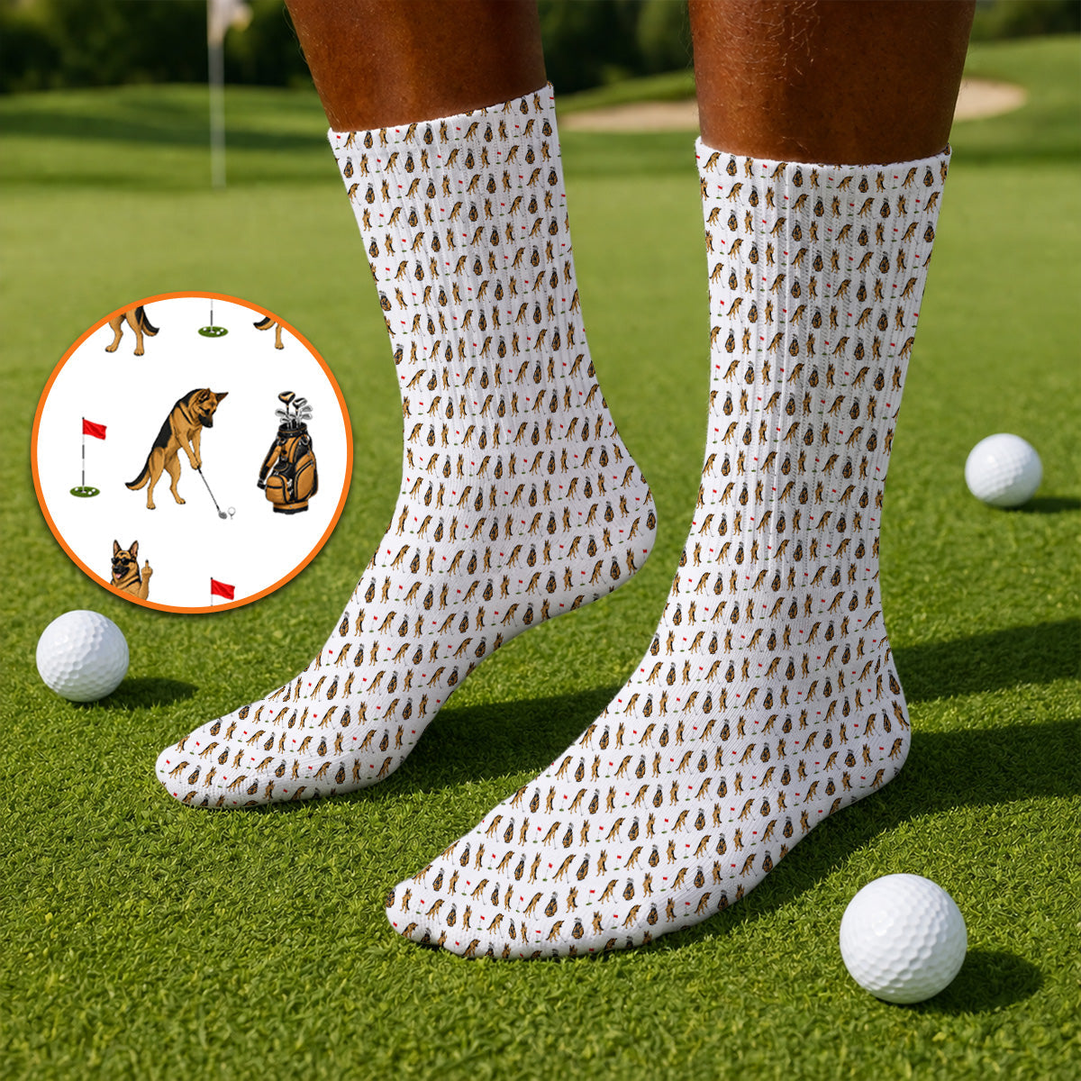 German Shepherd Pattern Golf Socks, Funny Dog Golf Sock, Golf Gift For Golfer