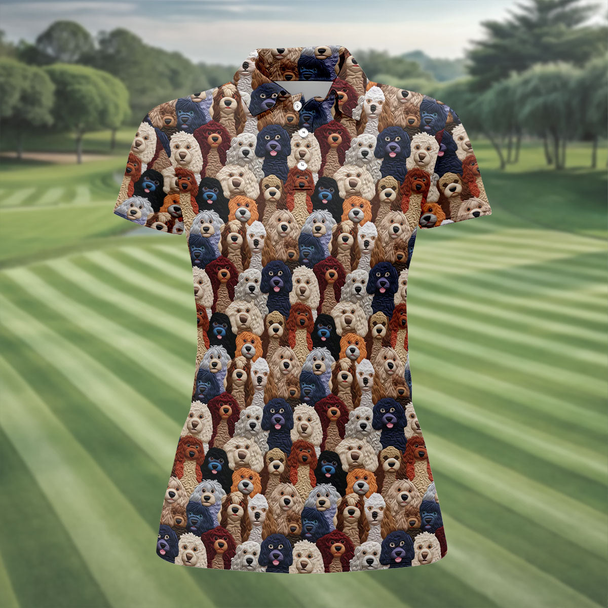 Cartoon Poodle Dog Women's Golf Tops, Gifts For Dog Lovers, Ladies Golf Polos, Golf Gift For Ladies