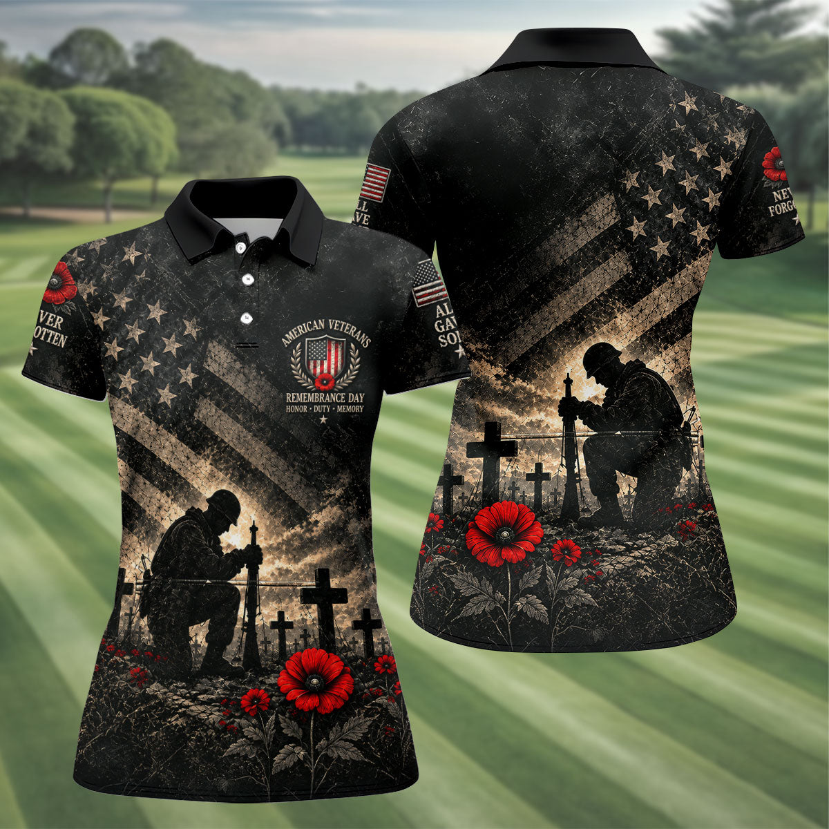 Poppy Soldier Memorial Golf Polo Shirt, Golf Shirts For Women, Veterans Day Shirt