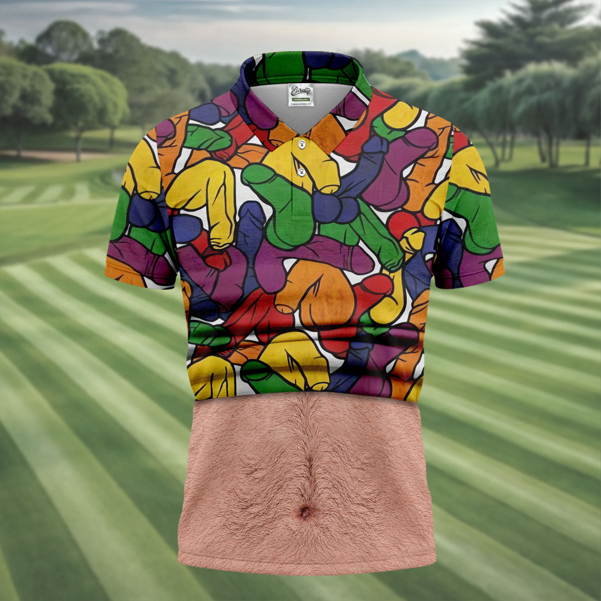Funny Belly Illusion Colorful Pattern Polo Shirt, Mens Golf Polo, Golf Shirts For Men