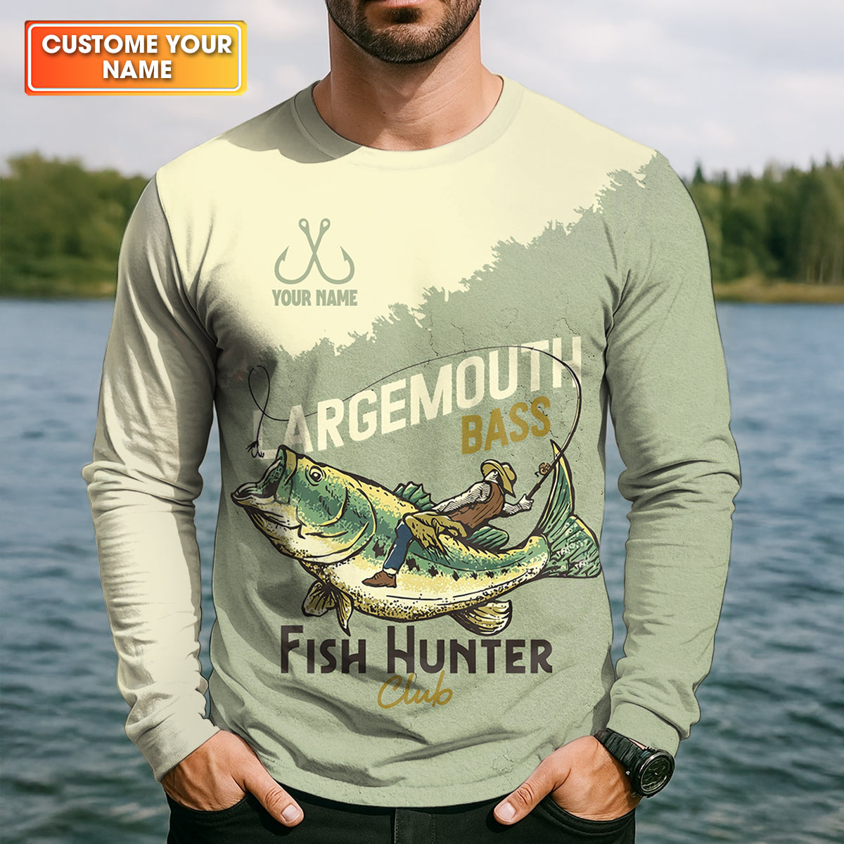 Largemouth Bass Fish Hunter Club Fishing UPF Shirts, Funny Fishing Shirt, Fishing Shirts For Men