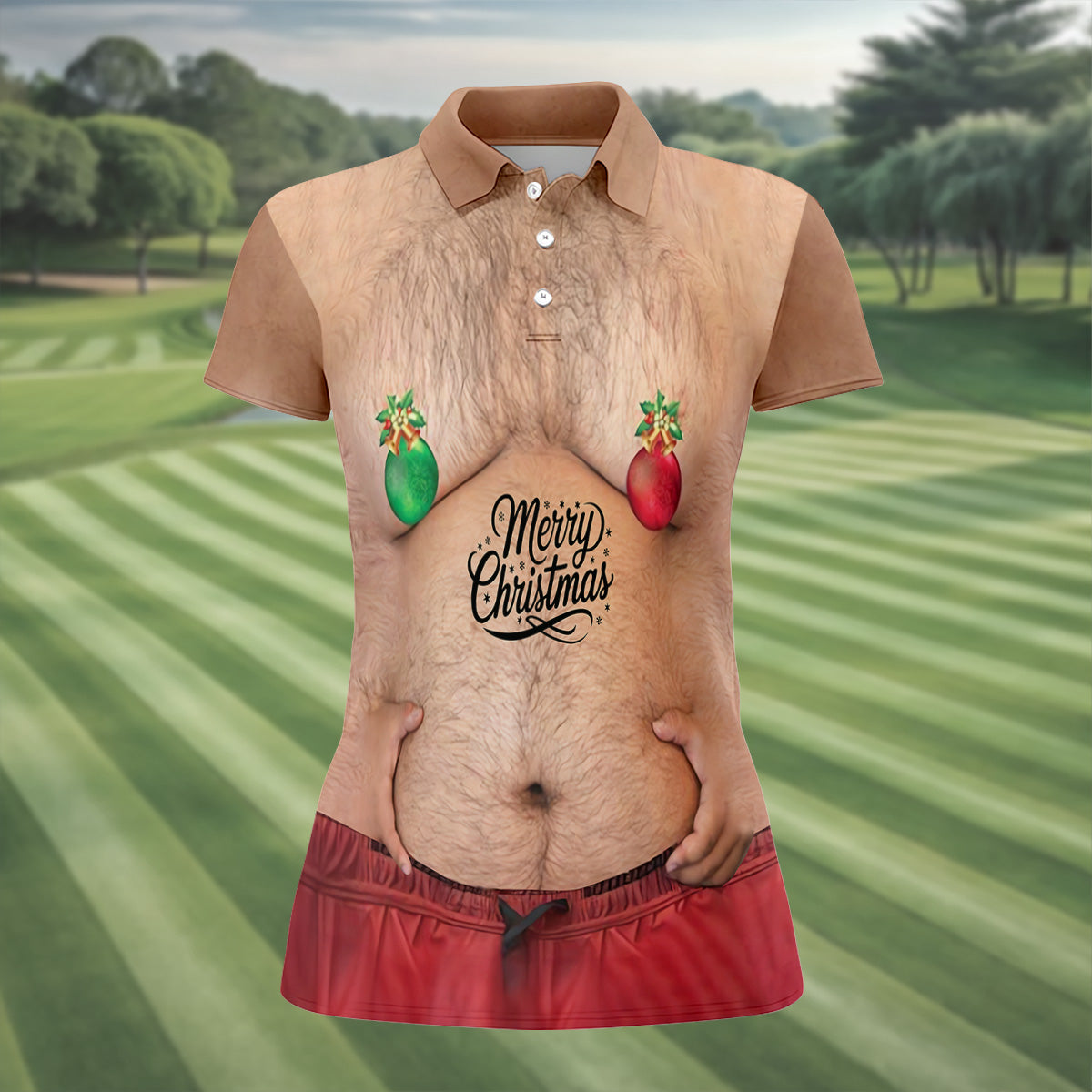 Funny Ugly Hairy Belly Women's Golf Tops, Christmas Golf Shirt, Ladies Golf Polos, Golfing Apparel