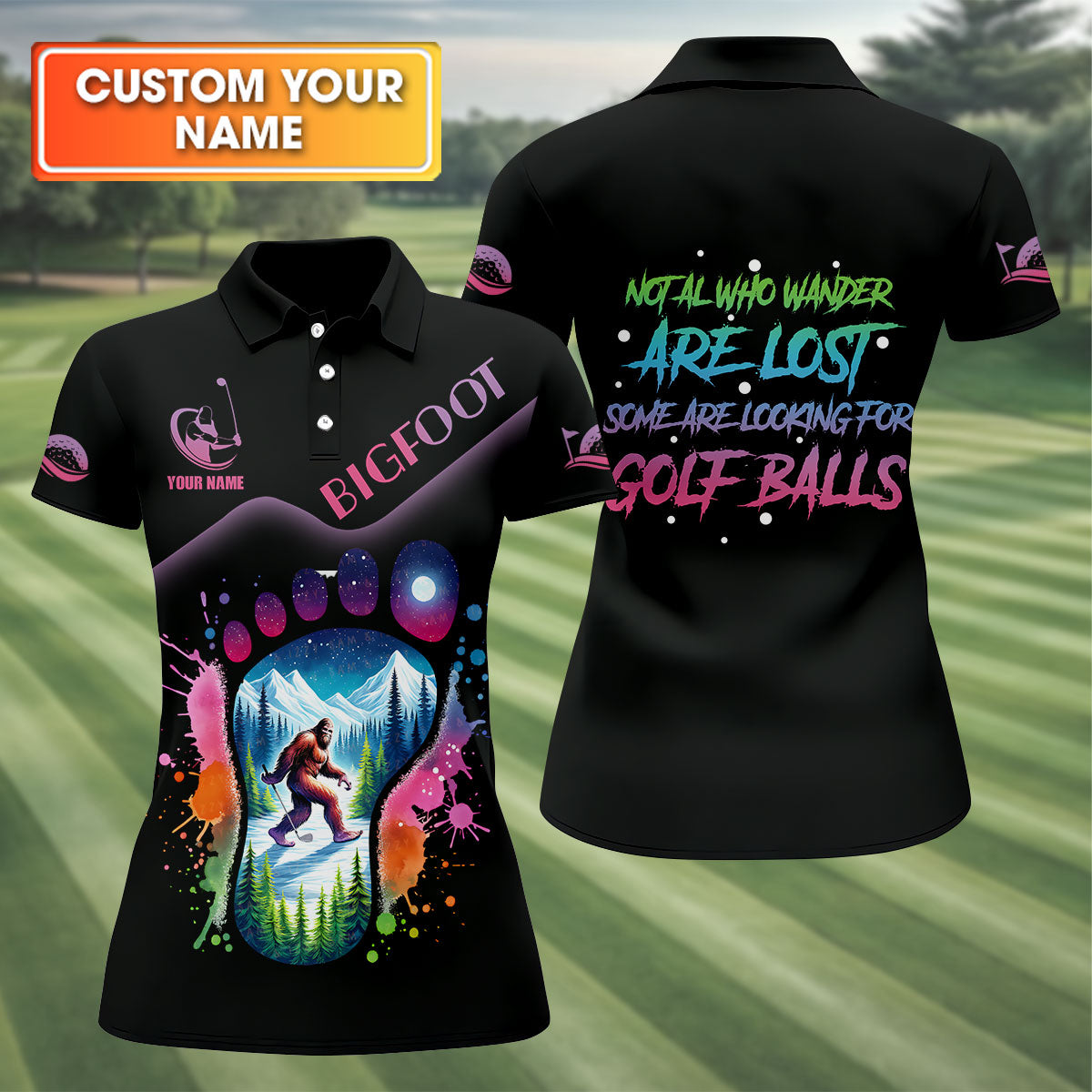 Funny Bigfoot Custom Womens Golf Polo ShirtLadies Golf Shirts, Golfing Apparel, Women Golf Gifts