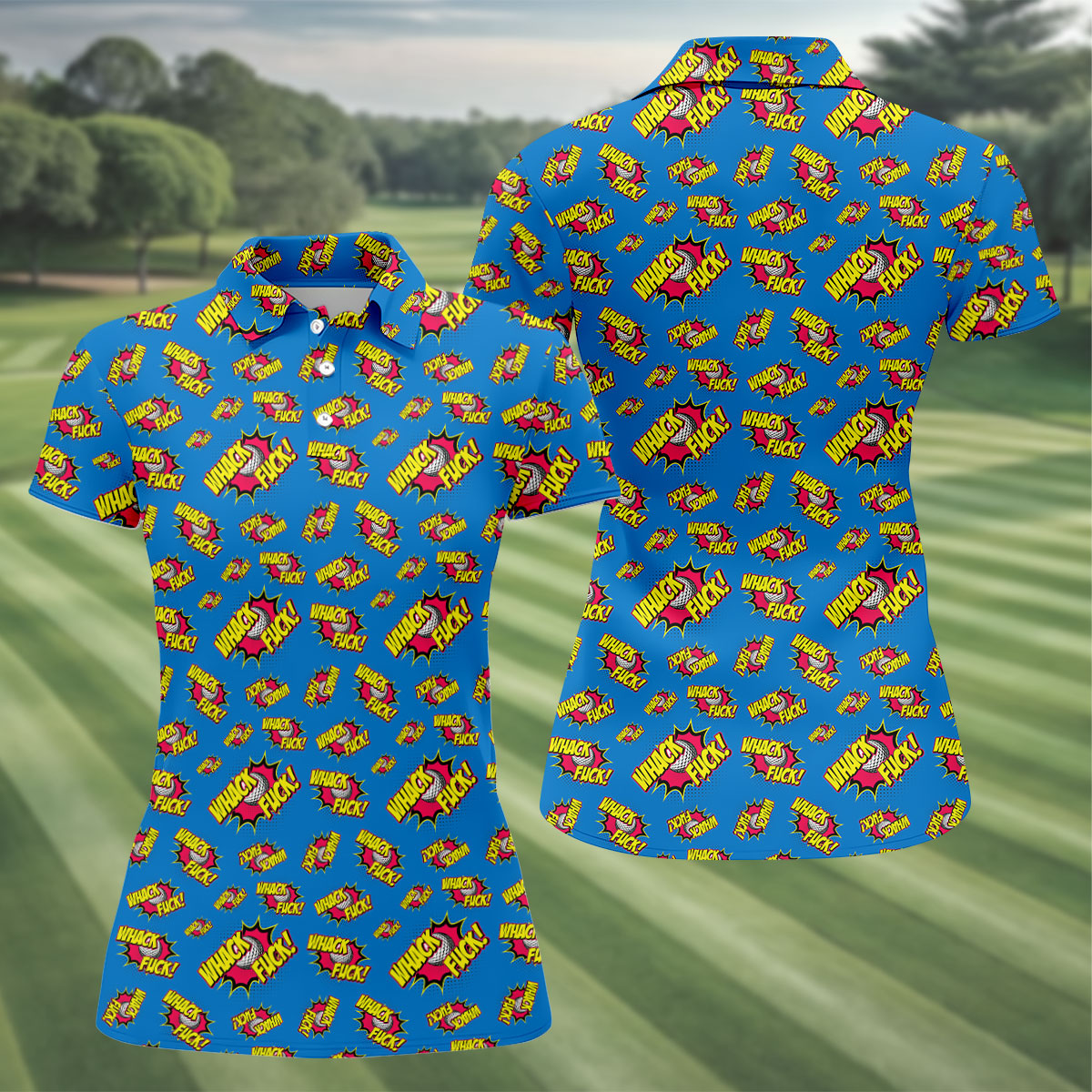 Funny Whack F*ck Comic Golf Ball Polo Shirt, Golf Shirts For Women, Women’s Golf Apparel
