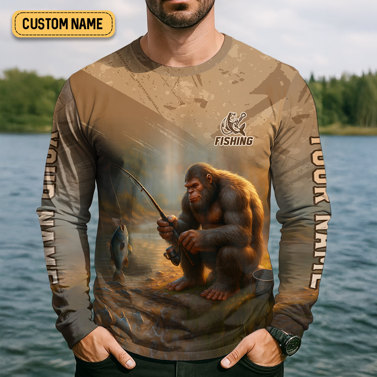 The Best Things In Life Are Wild And Free Custom Name Bigfoot Fishing SPF Shirt For Men, Gift For Fisherman