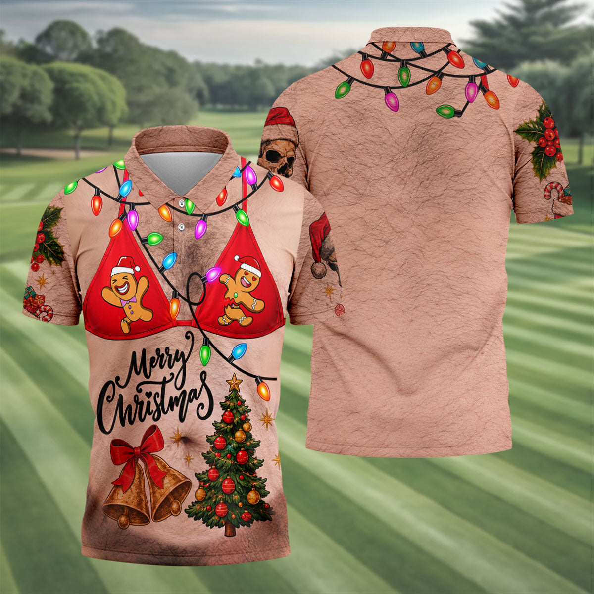Merry Christmas Gingerbread Bra Polo Shirt, Mens Golf Shirts, Polo Shirts For Men