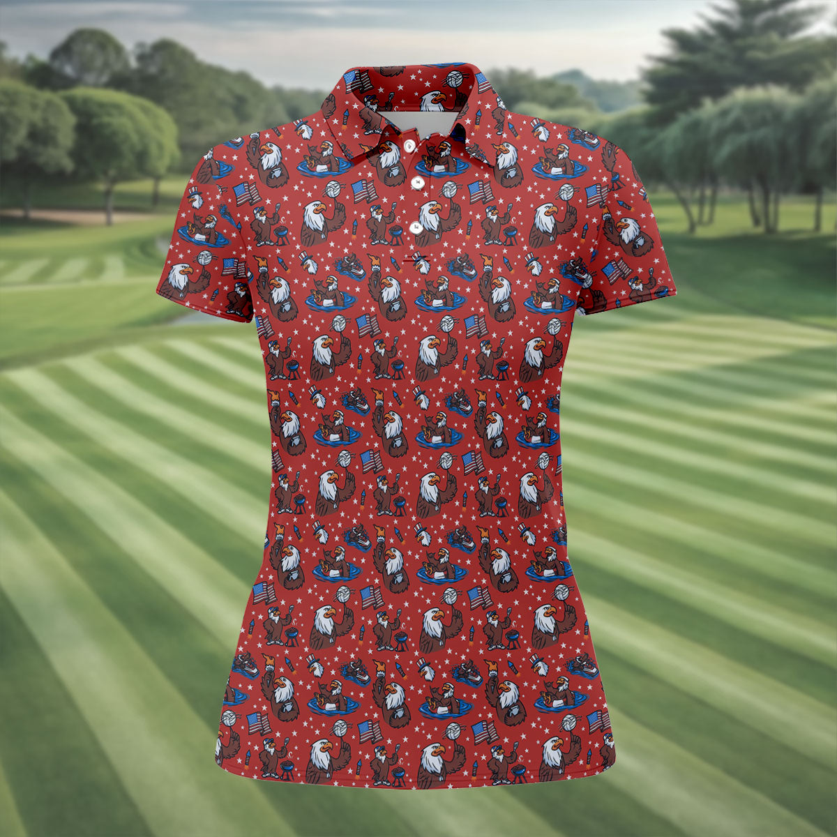 Patriotic Bald Eagle Women Golf Top, 250th Anniversary 4th Of July Golf Shirt, Ladies Golf Shirts