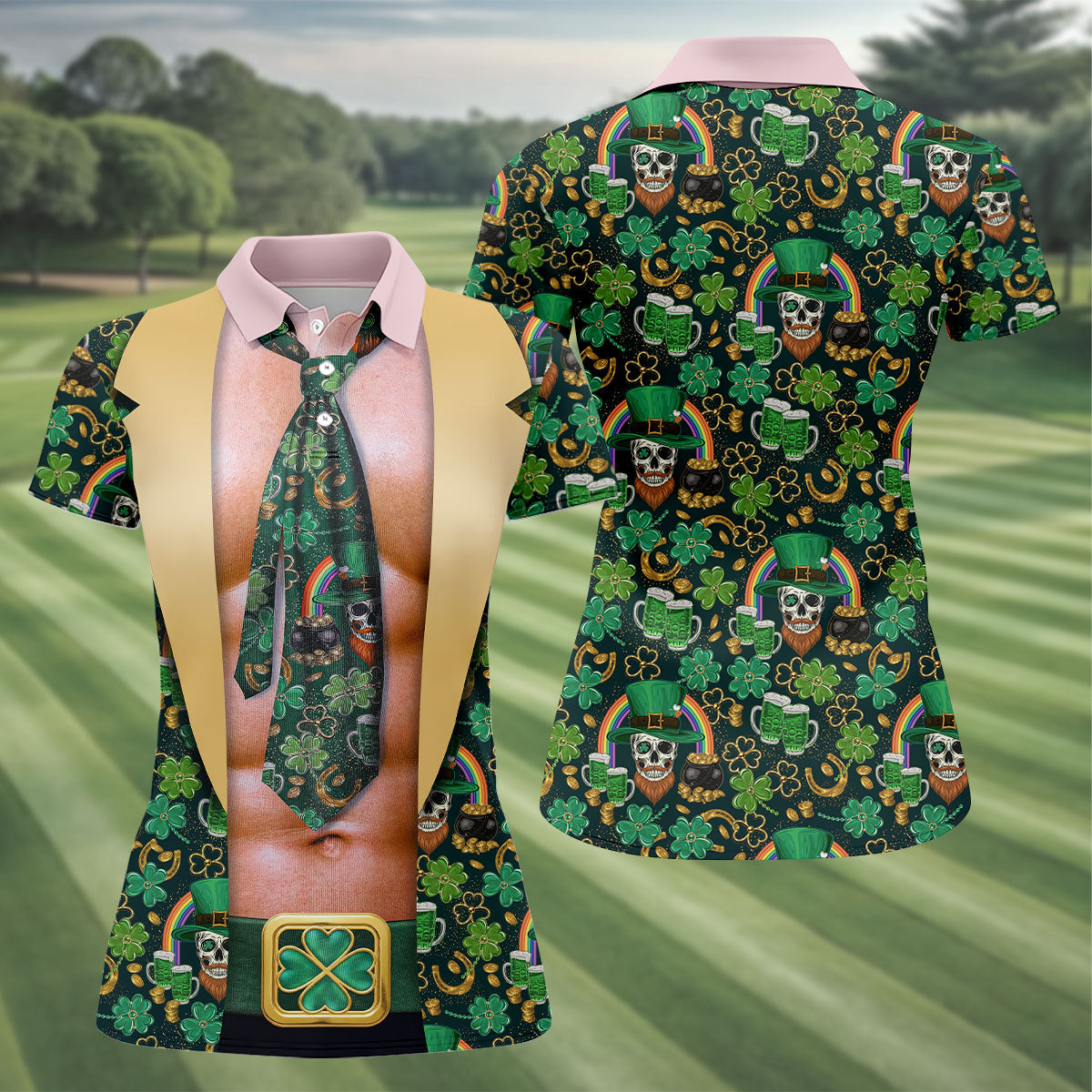 Funny Costume Shamrock St Patrick's Day Golf Shirt, Women's Golf Tops, Ladies Golf Shirts