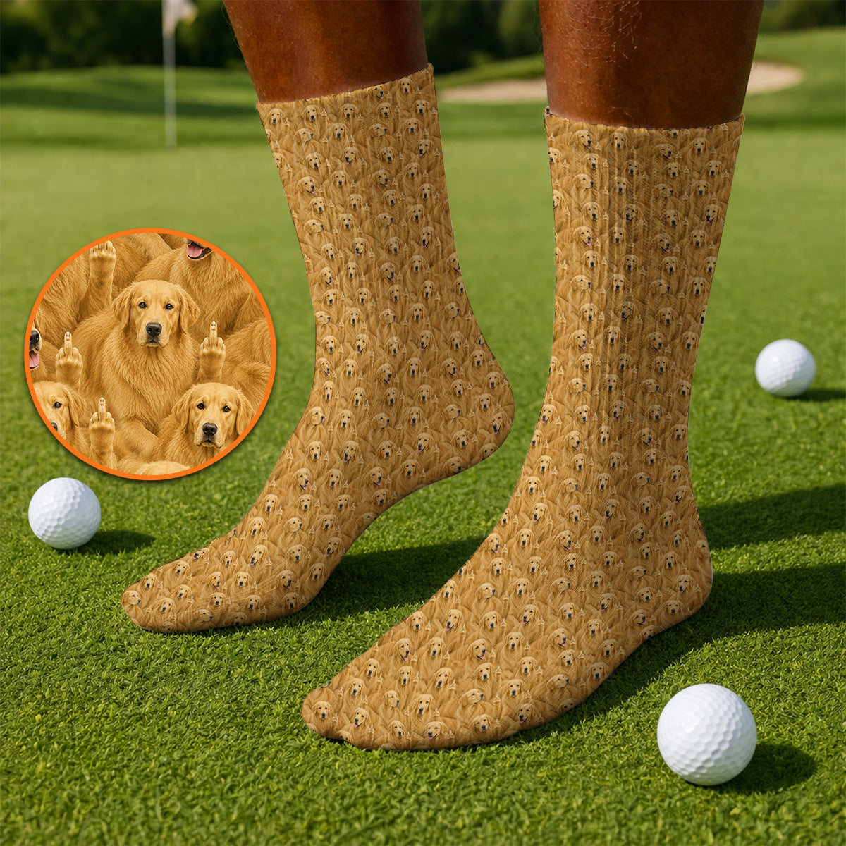 Golden Retriever Middle Finger Golf Socks, Funny Dog Lover Pattern Golf Sock, Golden Retriever Gift For Golfer Dad