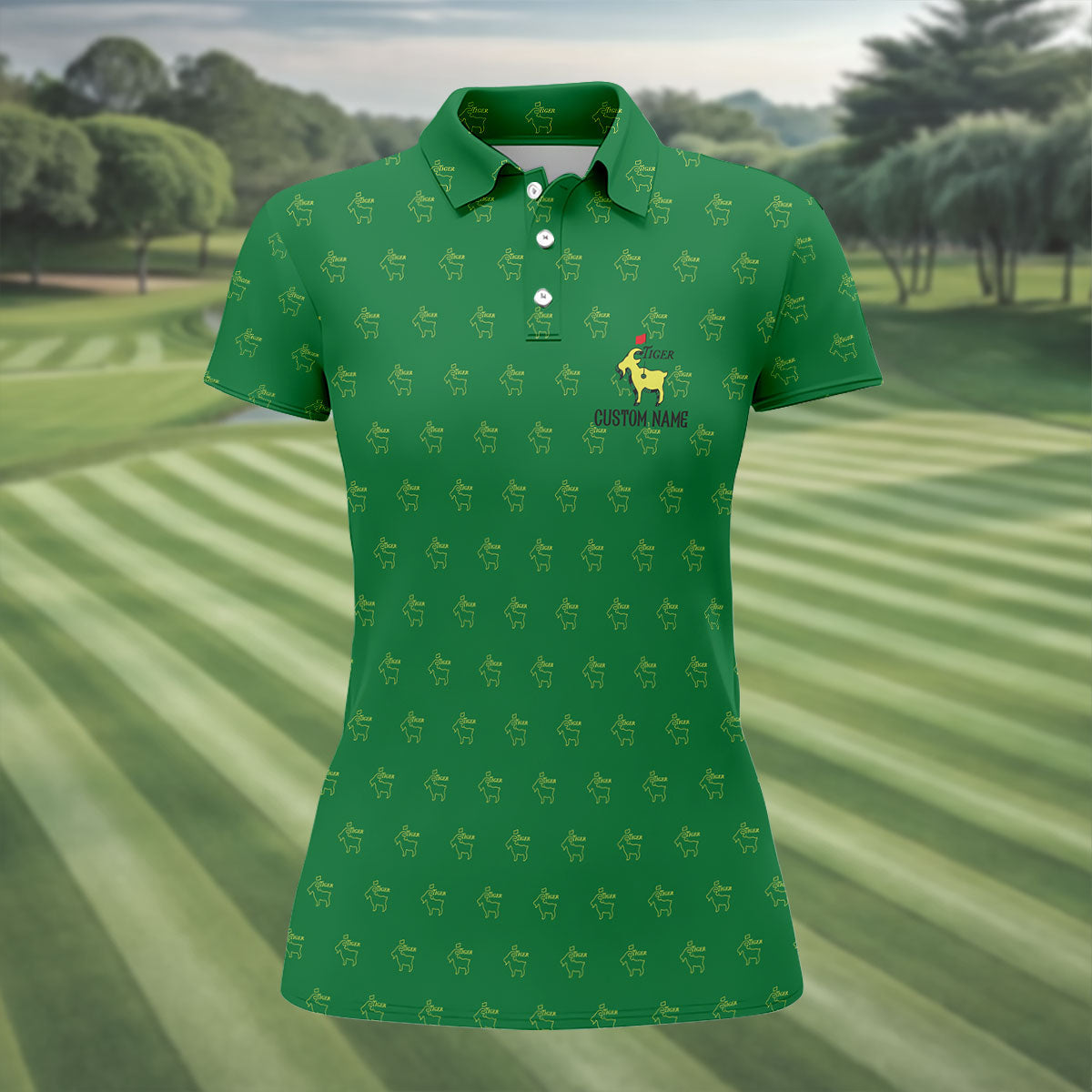 Tiger Woods Golf Tournament Goat Seamless Pattern Performance Golf Shirt, Women Golf Top