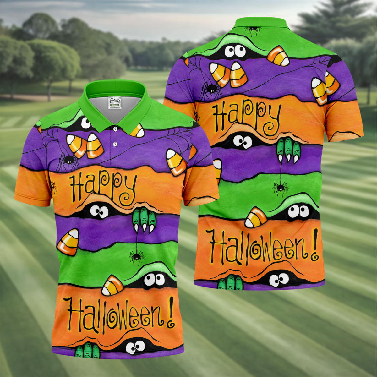 Happy Halloween Candy Monster Horror Character Polo Shirt, Golf Shirt, Mens Golf Polo