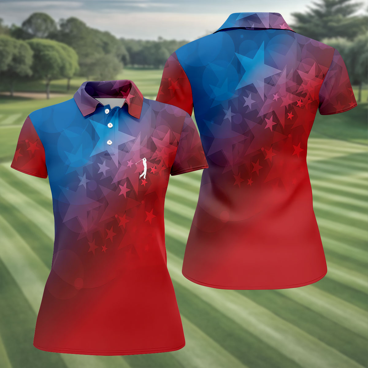 American Flag Pattern Golf Tournament Red And Blue Women Golf Top, Ladies Golf Shirts