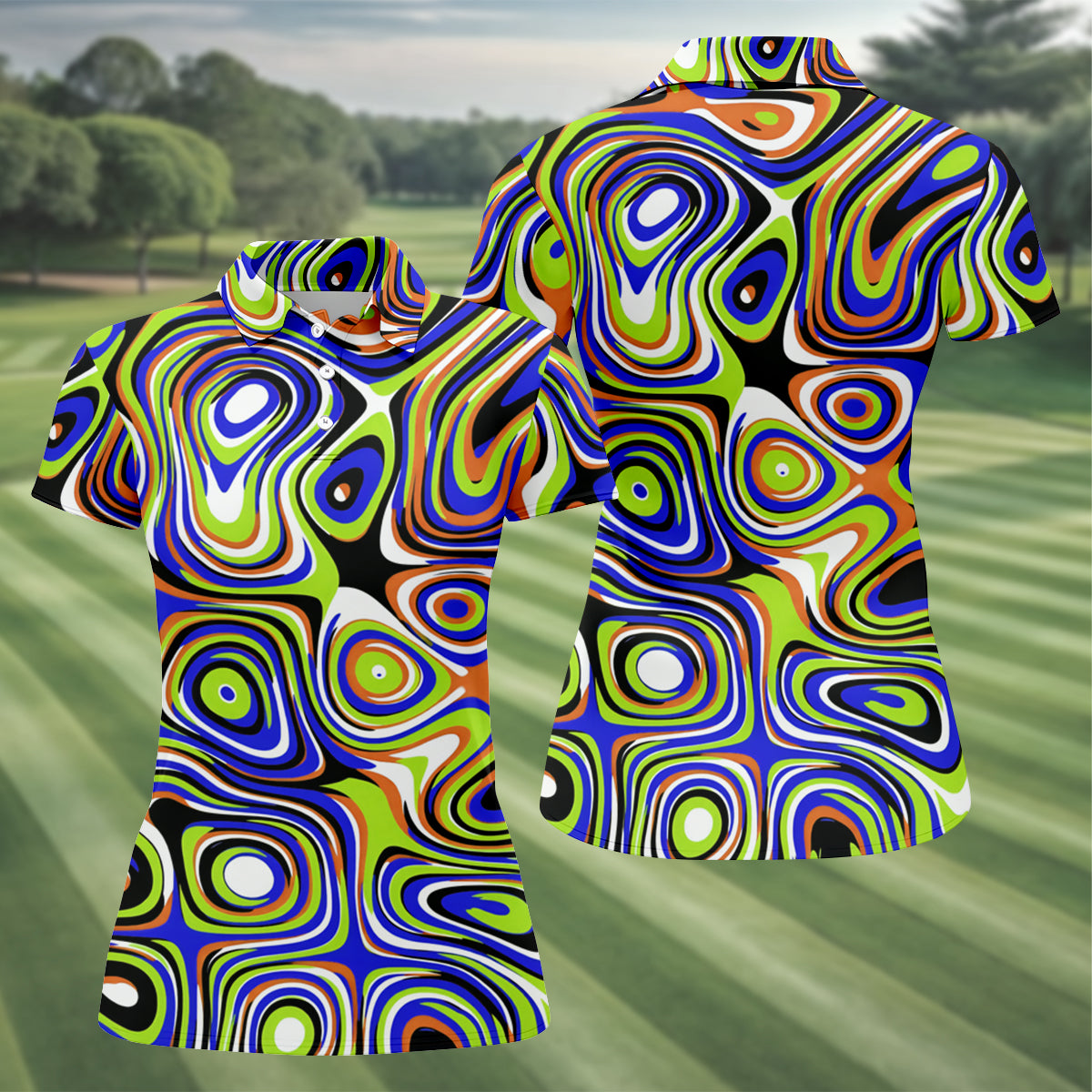 Blue And Green Fluid Art Cool Golf Shirt, Women's Golf Tops, Ladies Golf Shirts, Women's Polo Shirt