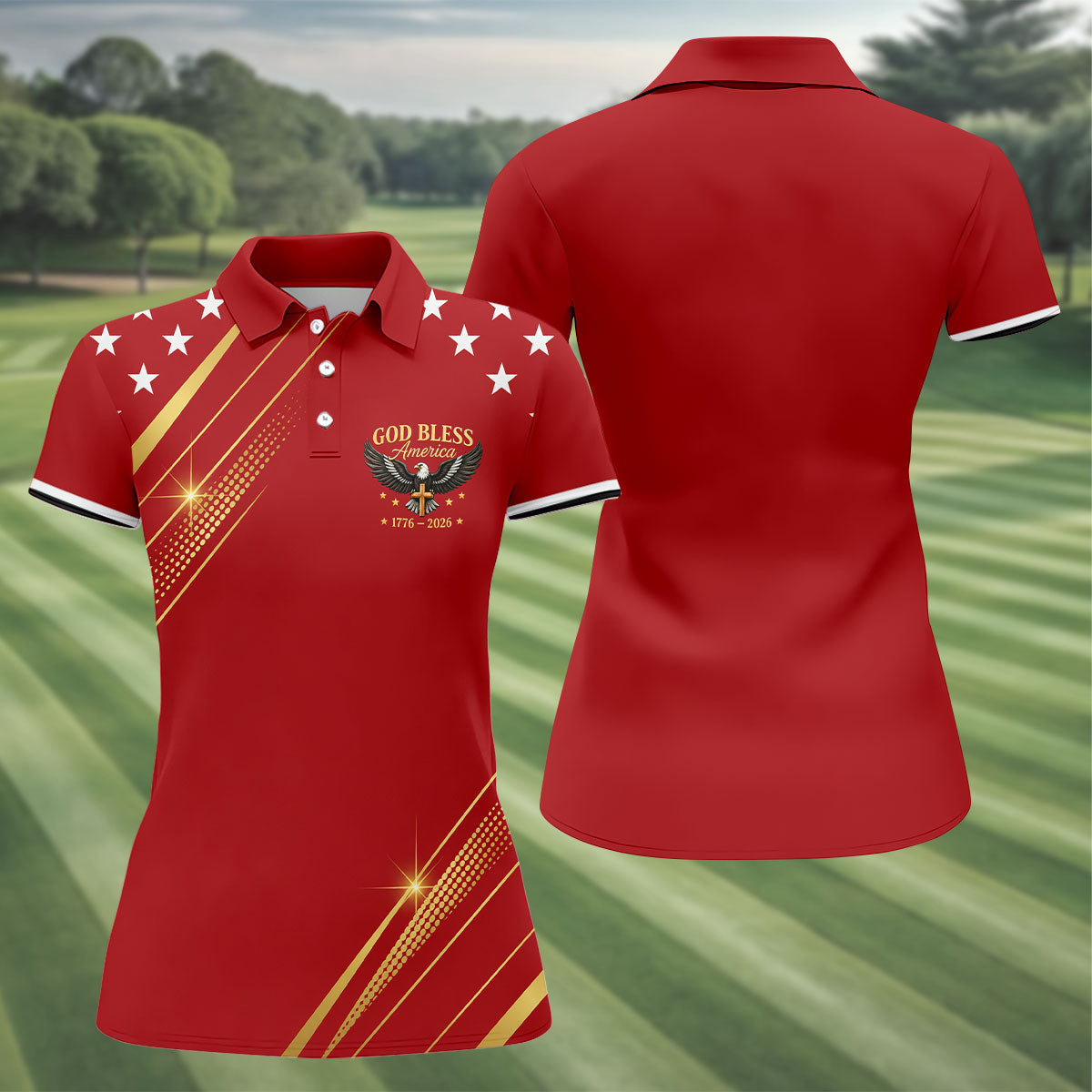 God Bless America 1776–2026 Polo Shirt, 250 Years USA Patriotic Golf Shirt, 4th Of July Golf Shirt, Golf Tops For Women, Golfing Apparel