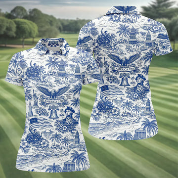 250 Years Of America Tropical Vibe Vintage Golf Polo ShirtPatriotic 4th Of July Golf Shirt For Women