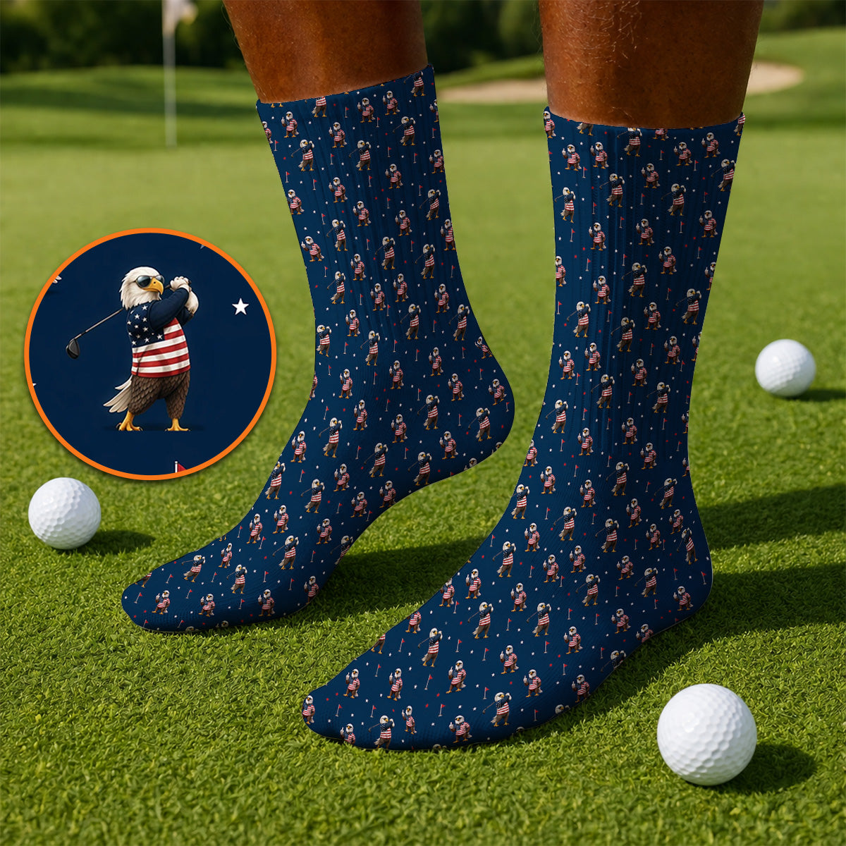 Patriotic Bald Eagle Golf Socks, American Flag Eagle Pattern Golf Sock, USA Golf Gift For Golfer