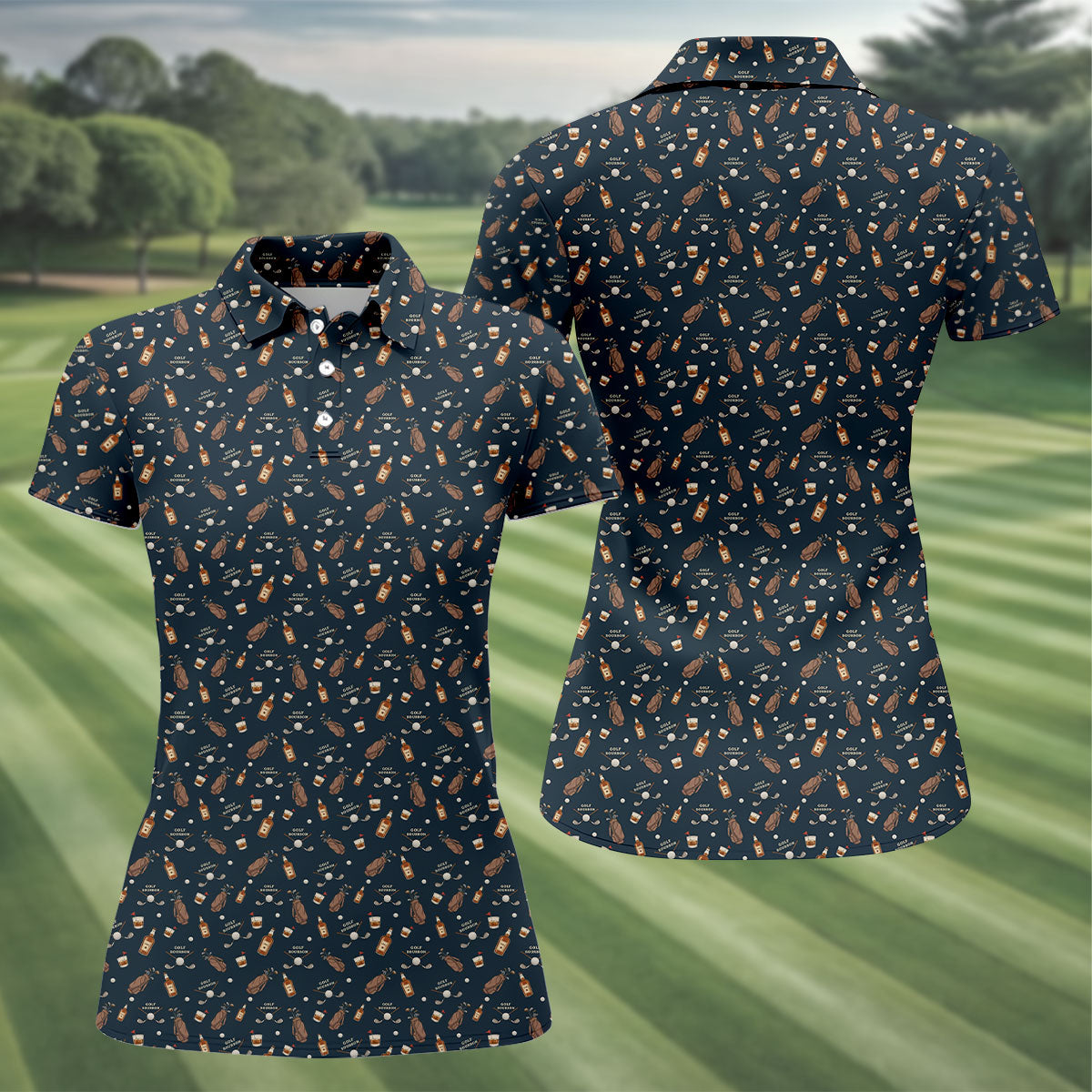 Golf Bourbon Golf Whiskey Black Golf Shirt, Women's Golf Tops, Ladies Golf Shirts, Women's Polo Shirt