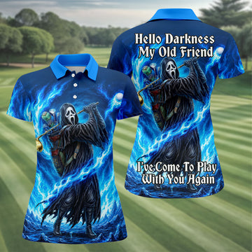 Hello Darkness Flame Horror Character Polo Shirt, Womens Golf Tops, Golf Polo For Women