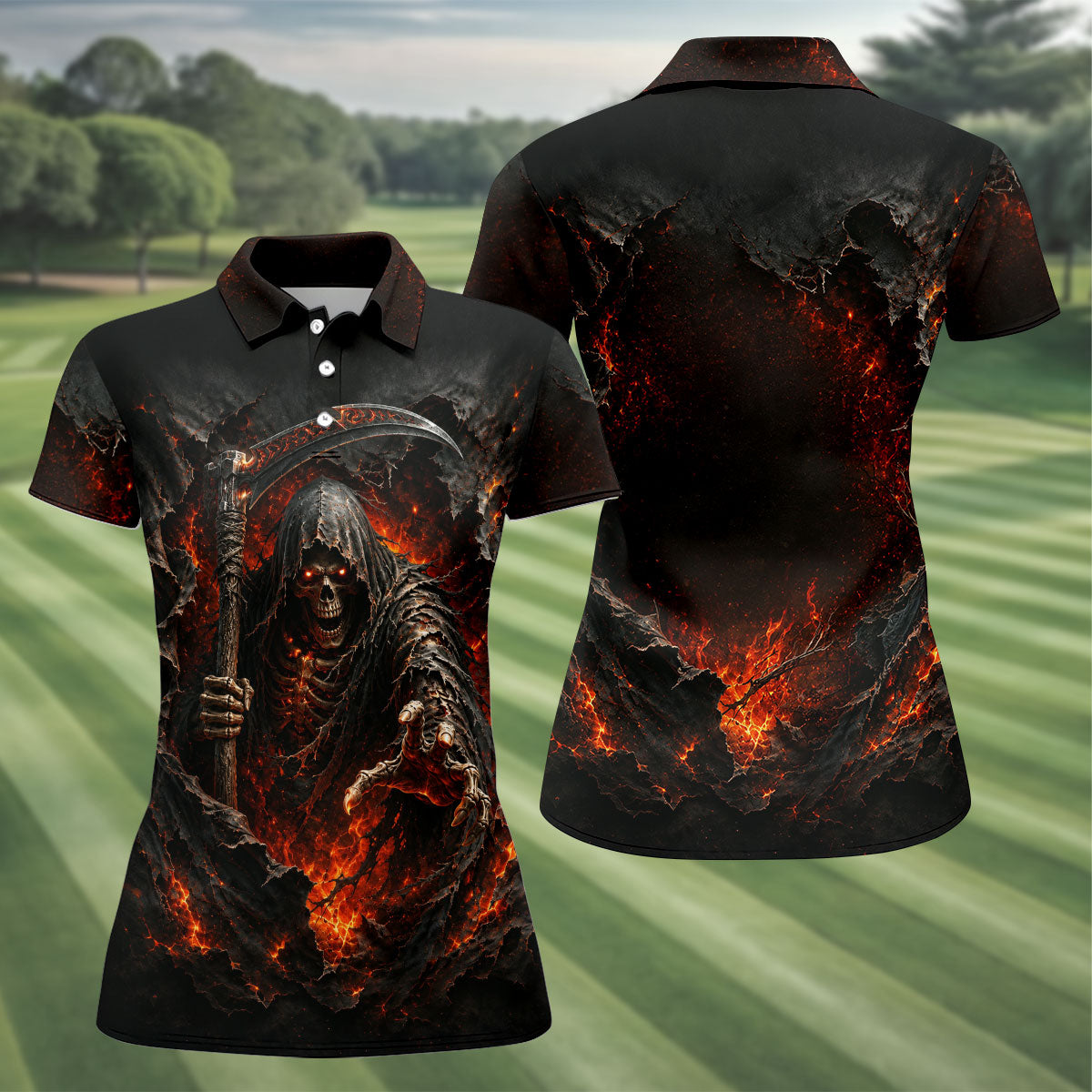 Halloween Grim Reaper Horror Character Polo Shirt, Womens Golf Tops, Hawaiian Golf Shirt