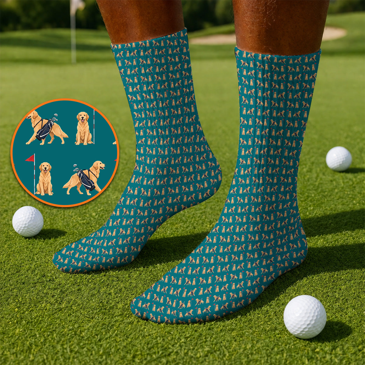 Funny Golden Retriever Golf Sock, Golden Retriever Pattern Golf Socks, Dog Lover Golf Shirt