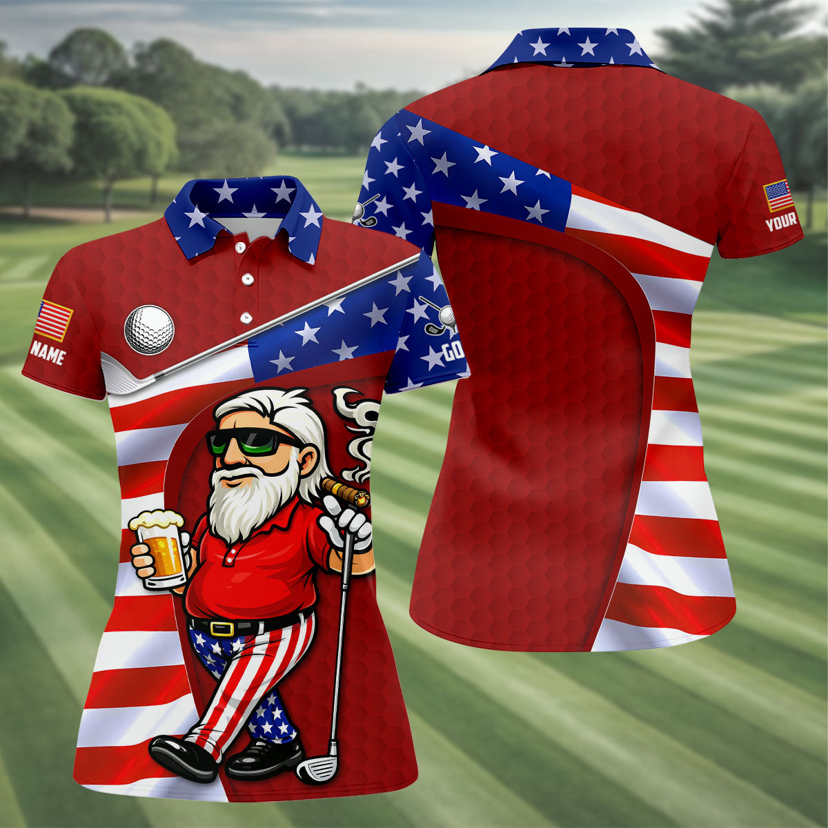 Golf And Beer Patriotic Man Golf Ball Pattern 4th Of July Red Golf Shirt, 250th Anniversary Women's Golf Tops