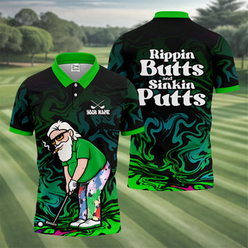 Funny Rippin Butts And Sinkin Putts Polo Shirt, Mens Golf Polo, Golf Apparel For Men