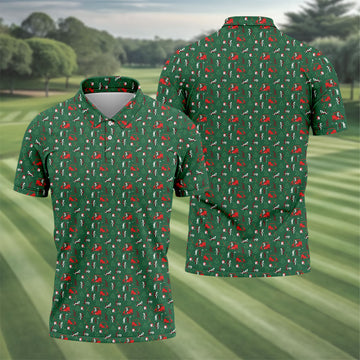 Christmas Golf Cart and Golfer Polo Shirt, Golf Polo Shirts For Men, Mens Golf Shirts