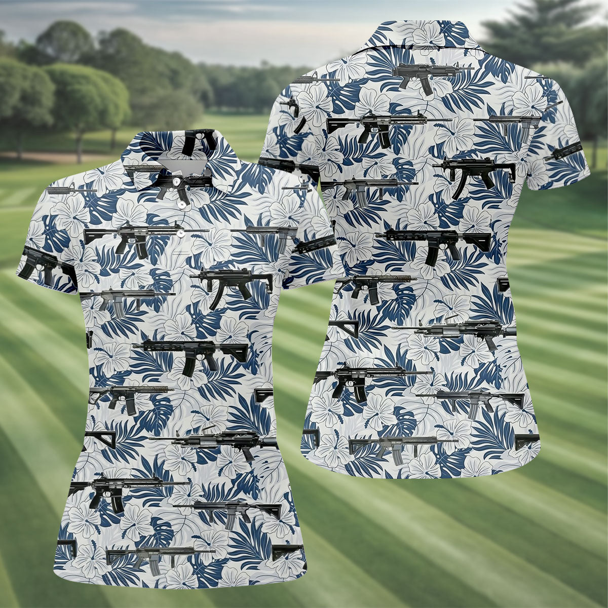 Military Theme Tropical Vibe Patriotic Golf Shirt, Women's Golf Tops, Ladies Golf Shirts, Women's Polo Shirt