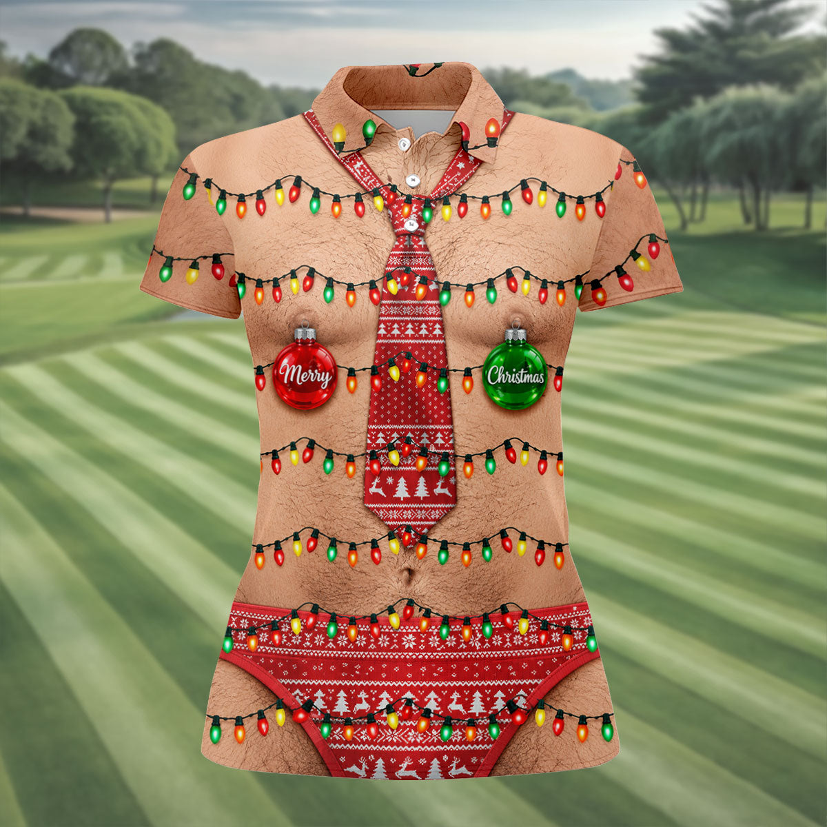 Merry Christmas Quote Tie Christmas Golf Shirt, Golf Shirts For Women, Women’s Golf Apparel