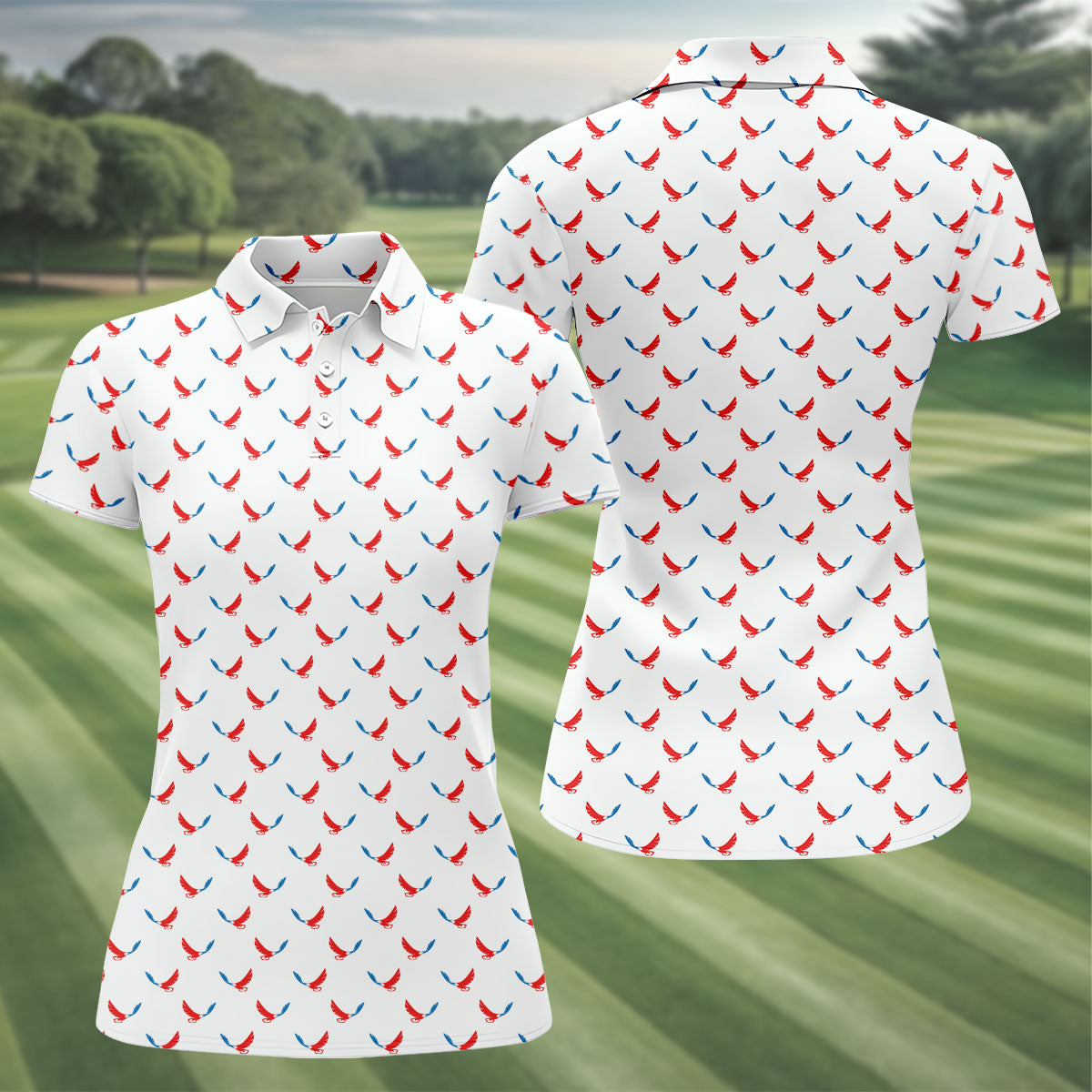 Red White Blue Eagle White Golf Shirt, 4th Of July Golf Shirt, 250th Anniversary Patriotic Golf Shirt For Women