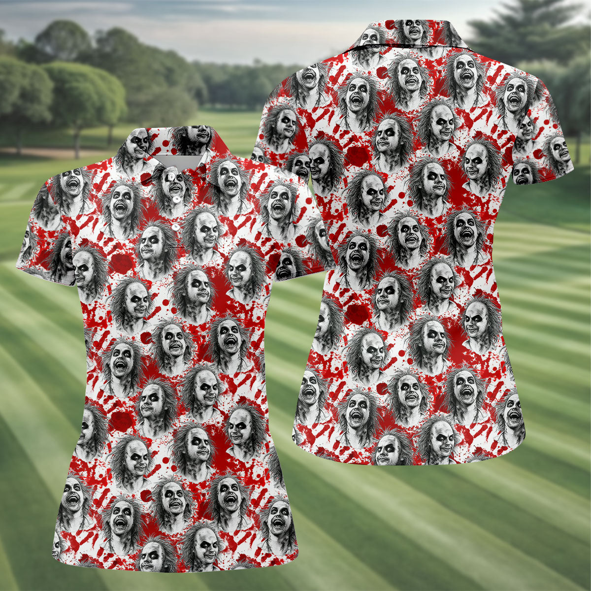 Halloween Horror Character Faces Polo Shirt, Golf Shirts For Women, Golf Polo For Women