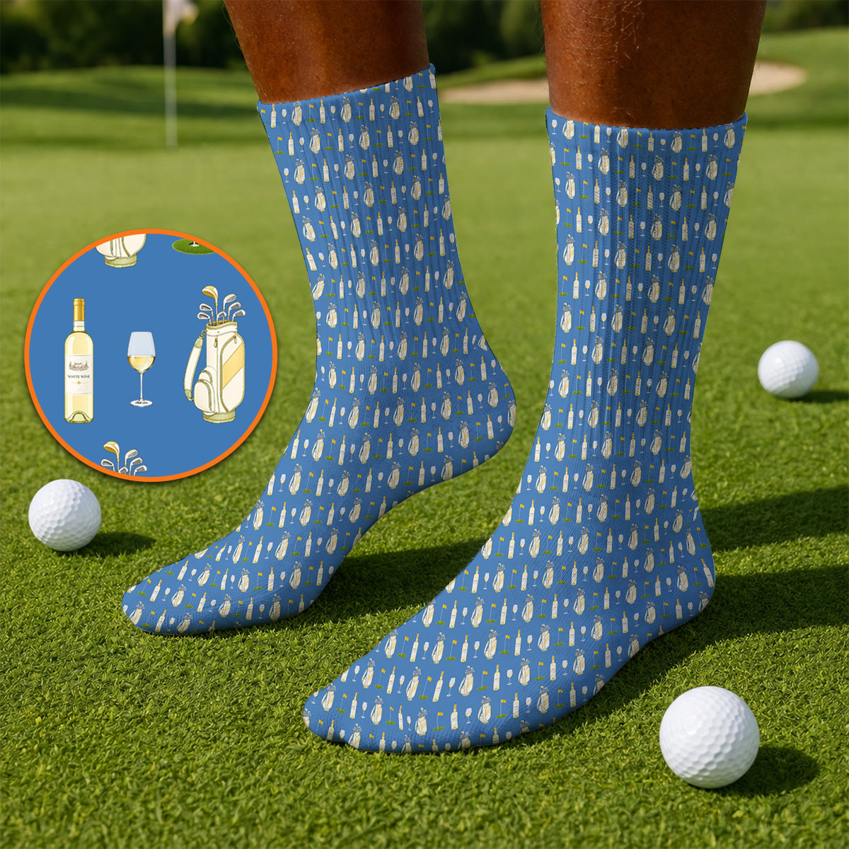 White Wine Pattern Golf Socks, Elegant Winery Golf Sock, Wine Golf Gift For Golfer