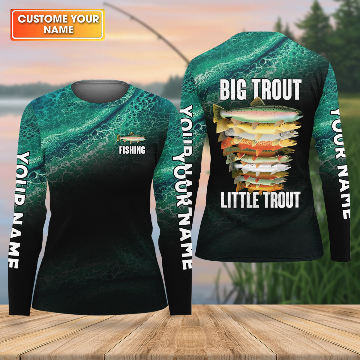 Big Trout Little Trout Water Ripple Fishing UPF Shirts, Funny Fishing Shirt, Fishing Shirt For Women