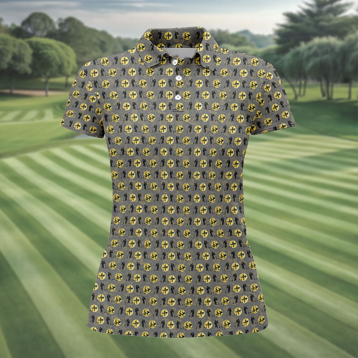 Halloween Horror Character Golf Pattern Polo Shirt, Ladies Golf Shirt, Golf Tops For Women