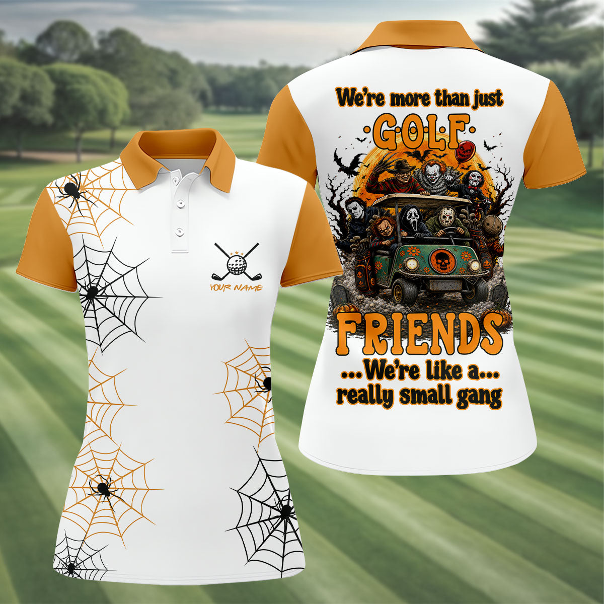 Custom Halloween Golf Friends Hawaiian Golf Shirt, Women’s Golf Polo, Golf Shirts For Women
