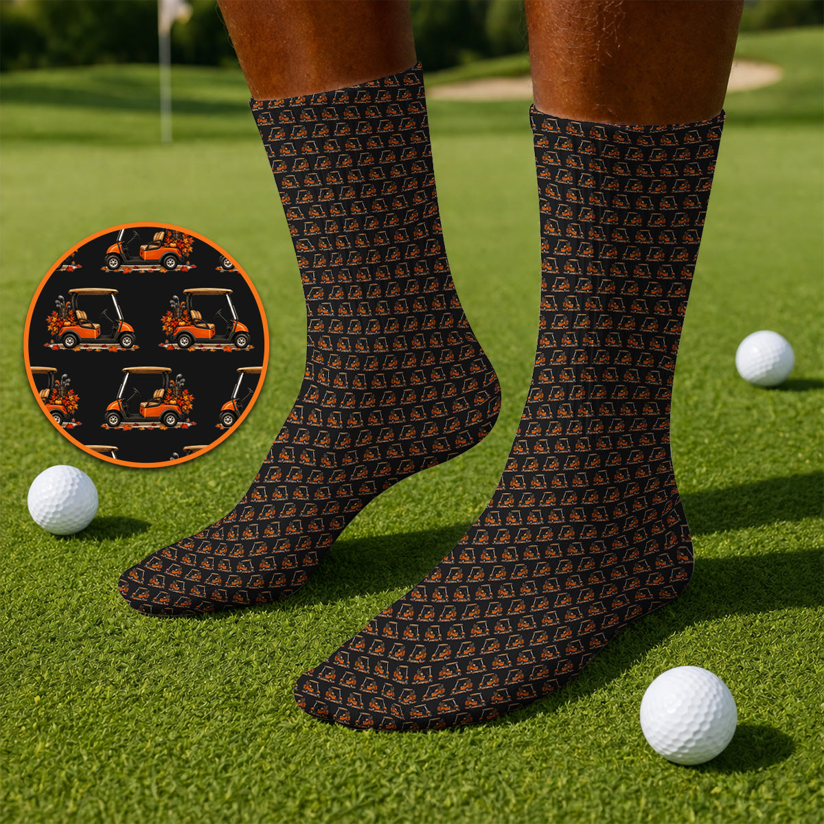 Fall Pattern Golf Socks, Autumn Golf Cart Sock, Funny Golf Gift For Golfer